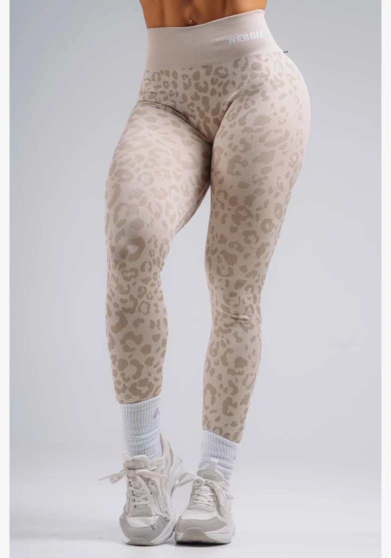 NEBBIA Leggings push-up compressivi con motivo leopardato PRIMAL crema