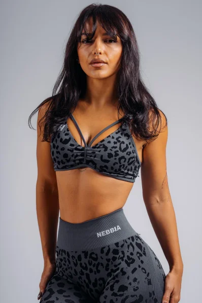 NEBBIA Reggiseno sportivo a sostegno medio con motivo leopardato PRIMAL nero