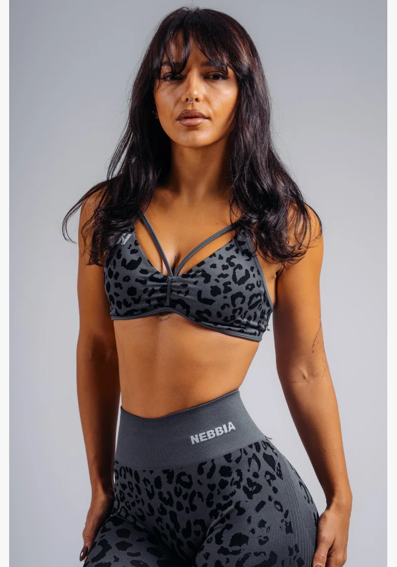 NEBBIA Reggiseno sportivo a sostegno medio con motivo leopardato PRIMAL nero