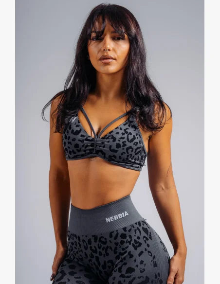 NEBBIA Reggiseno sportivo a sostegno medio con motivo leopardato PRIMAL nero