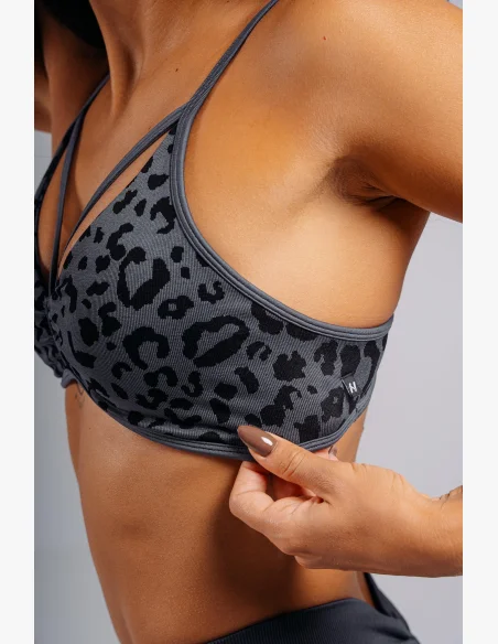 NEBBIA Reggiseno sportivo a sostegno medio con motivo leopardato PRIMAL nero