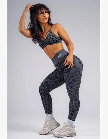 NEBBIA Reggiseno sportivo a sostegno medio con motivo leopardato PRIMAL nero