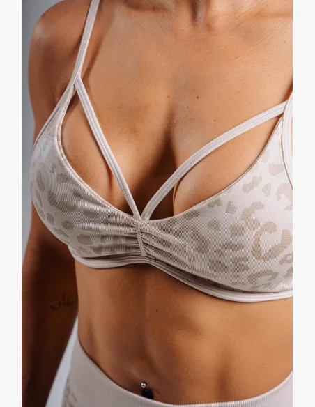 NEBBIA reggiseno sportivo a sostegno medio con motivo leopardato PRIMAL crema