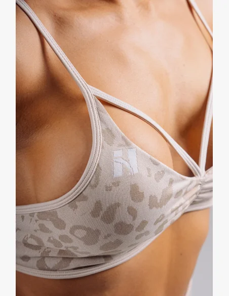NEBBIA reggiseno sportivo a sostegno medio con motivo leopardato PRIMAL crema