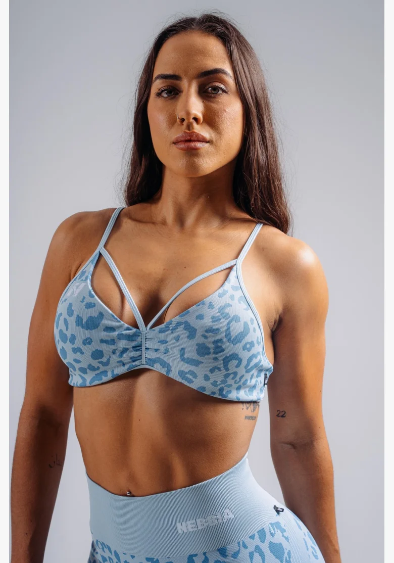 NEBBIA reggiseno sportivo a sostegno medio con motivo leopardato PRIMAL blu