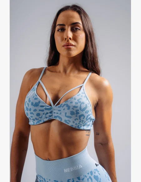 NEBBIA reggiseno sportivo a sostegno medio con motivo leopardato PRIMAL blu