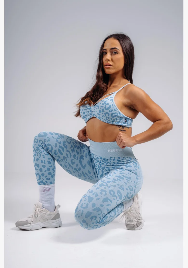 NEBBIA reggiseno sportivo a sostegno medio con motivo leopardato PRIMAL blu