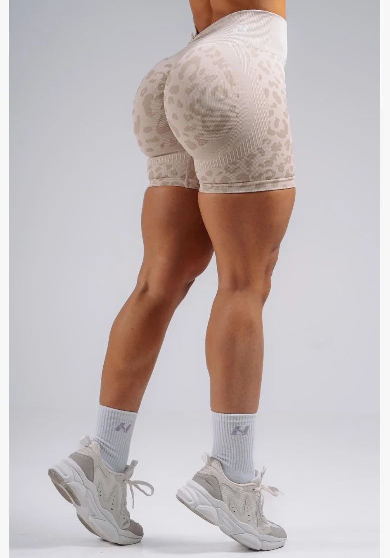 NEBBIA pantaloncini push-up compressivi con motivo leopardato PRIMAL crema