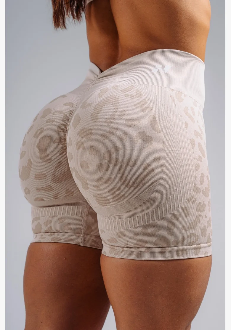 NEBBIA pantaloncini push-up compressivi con motivo leopardato PRIMAL crema