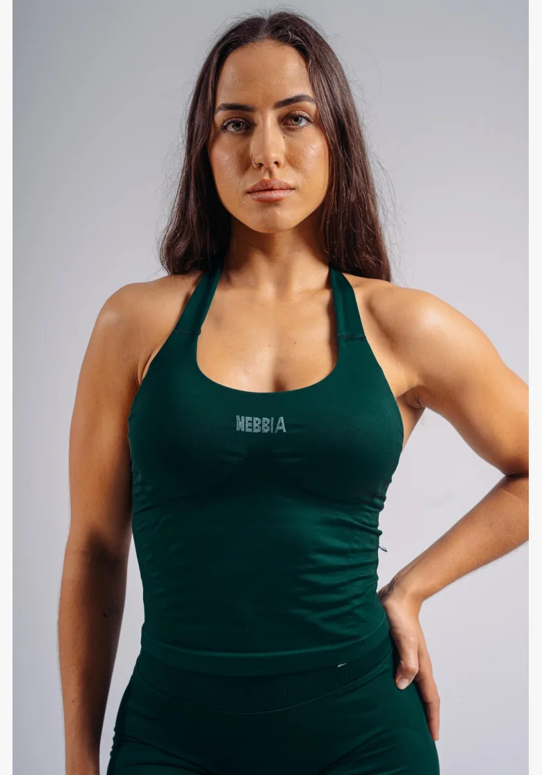 NEBBIA top allacciato al collo con reggiseno incorporato PRIMAL verde