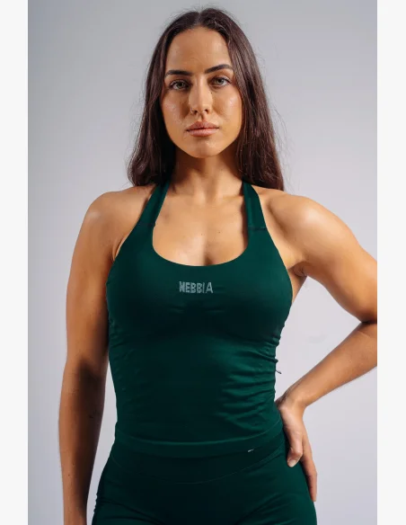 NEBBIA top allacciato al collo con reggiseno incorporato PRIMAL verde