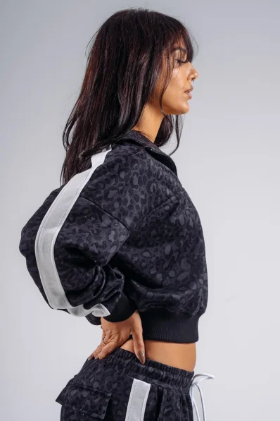 NEBBIA Felpa half-zip con motivo leopardato PRIMAL nera 2