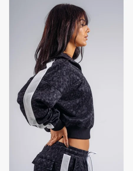 NEBBIA Felpa half-zip con motivo leopardato PRIMAL nera