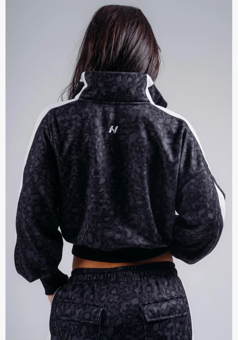 NEBBIA Felpa half-zip con motivo leopardato PRIMAL nera