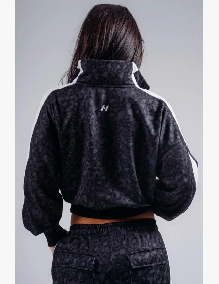 NEBBIA Felpa half-zip con motivo leopardato PRIMAL nera