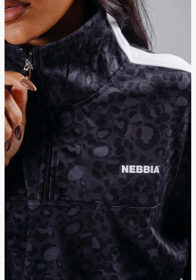 NEBBIA Felpa half-zip con motivo leopardato PRIMAL nera