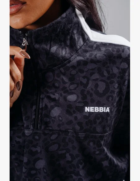 NEBBIA Felpa half-zip con motivo leopardato PRIMAL nera