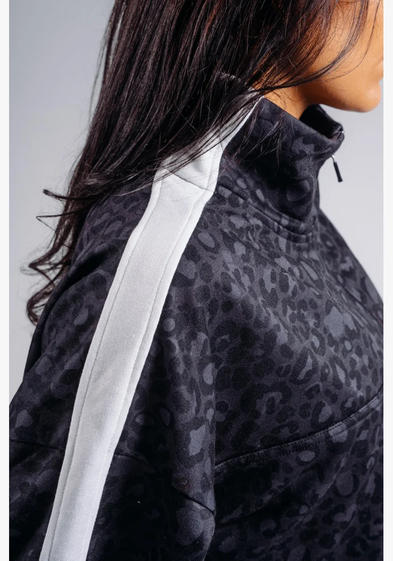 NEBBIA Felpa half-zip con motivo leopardato PRIMAL nera