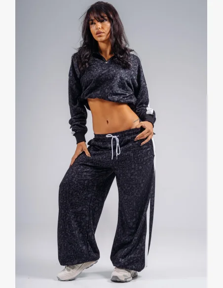 NEBBIA Felpa half-zip con motivo leopardato PRIMAL nera