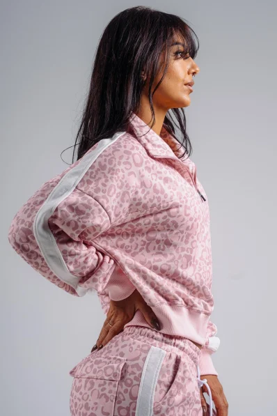 NEBBIA Felpa half-zip con motivo leopardato PRIMAL rosa 2