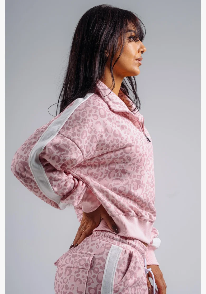 NEBBIA Felpa half-zip con motivo leopardato PRIMAL rosa