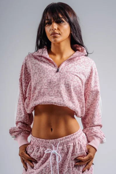 NEBBIA Felpa half-zip con motivo leopardato PRIMAL rosa