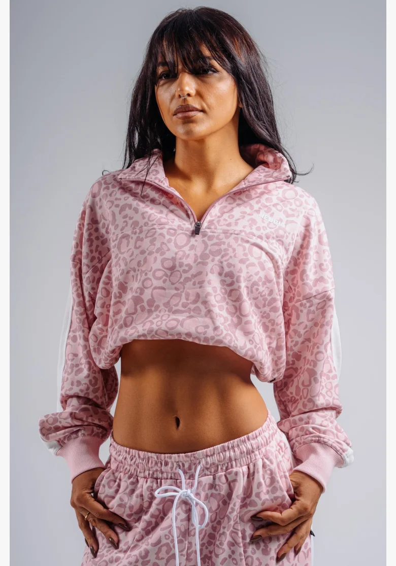 NEBBIA Felpa half-zip con motivo leopardato PRIMAL rosa