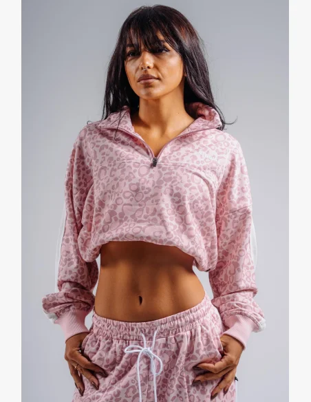NEBBIA Felpa half-zip con motivo leopardato PRIMAL rosa