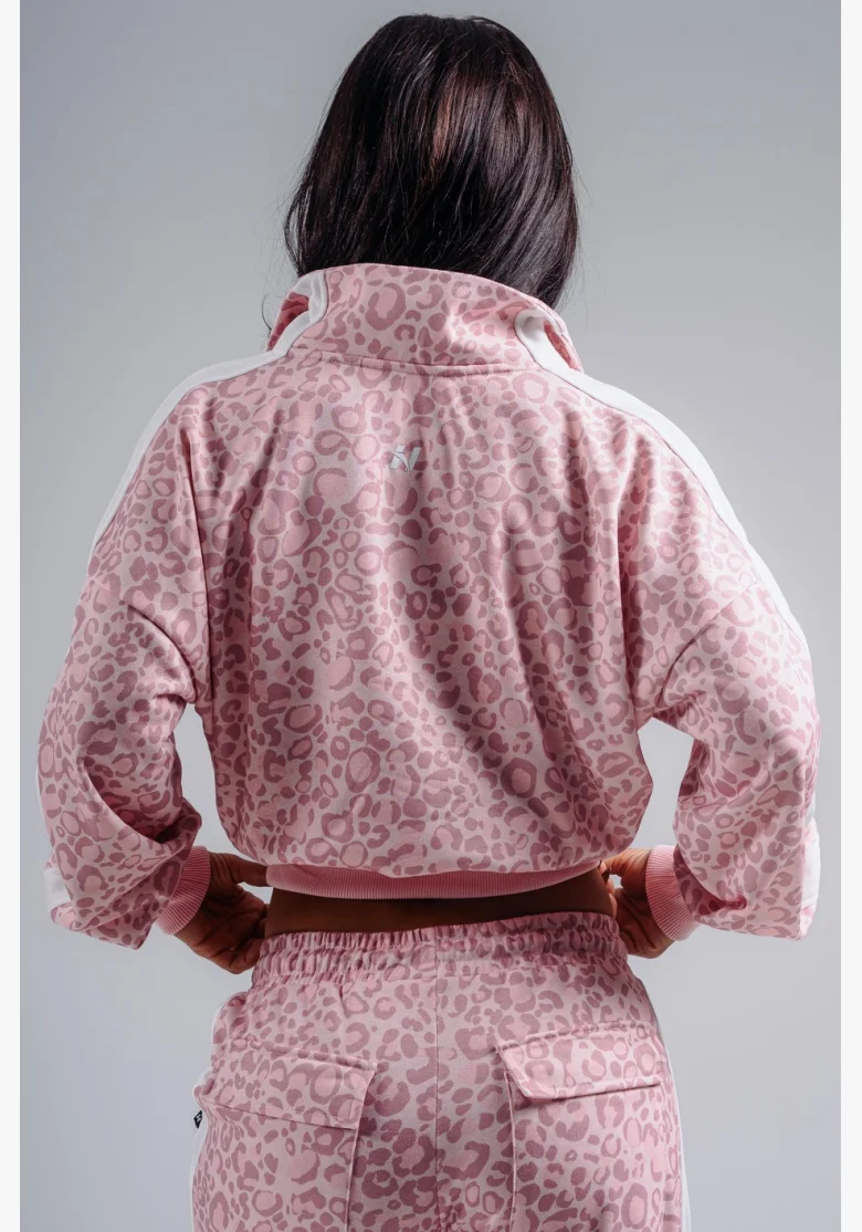NEBBIA Felpa half-zip con motivo leopardato PRIMAL rosa