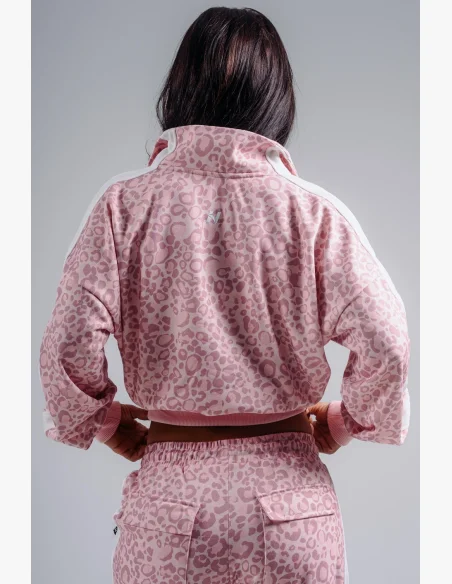 NEBBIA Felpa half-zip con motivo leopardato PRIMAL rosa