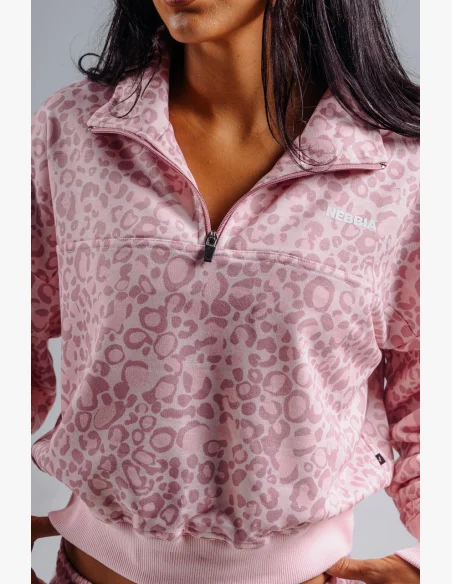 NEBBIA Felpa half-zip con motivo leopardato PRIMAL rosa