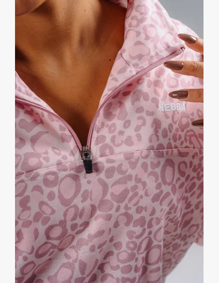 NEBBIA Felpa half-zip con motivo leopardato PRIMAL rosa