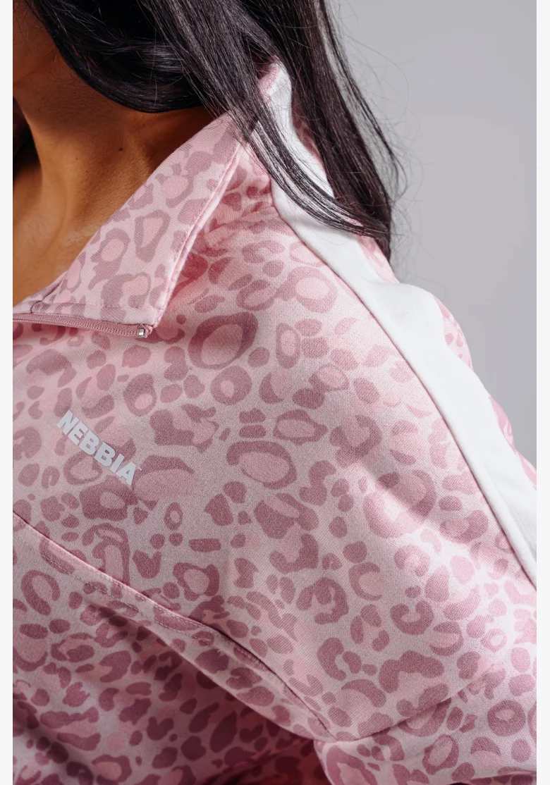 NEBBIA Felpa half-zip con motivo leopardato PRIMAL rosa
