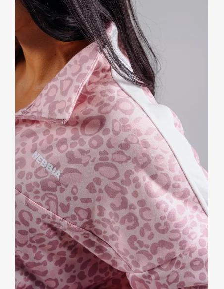 NEBBIA Felpa half-zip con motivo leopardato PRIMAL rosa