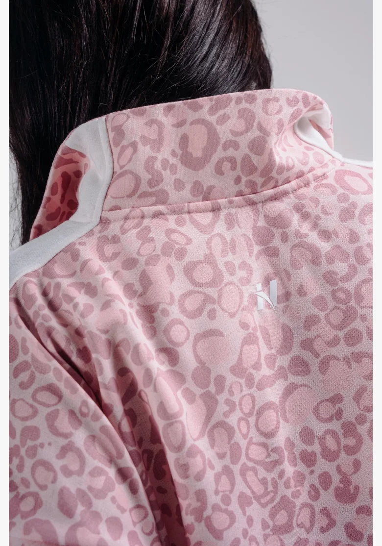 NEBBIA Felpa half-zip con motivo leopardato PRIMAL rosa