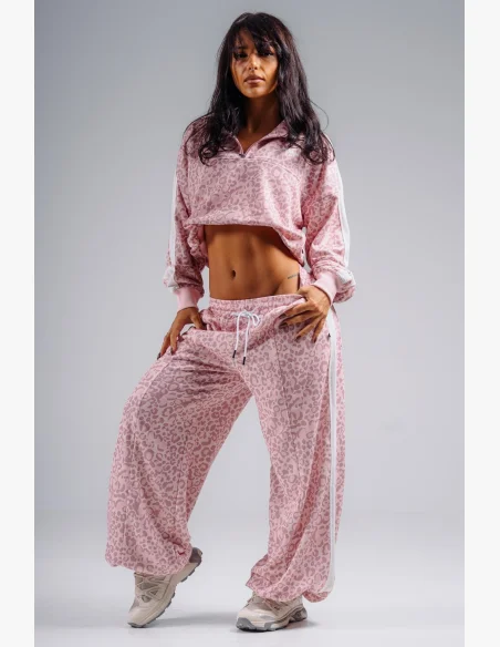 NEBBIA Felpa half-zip con motivo leopardato PRIMAL rosa