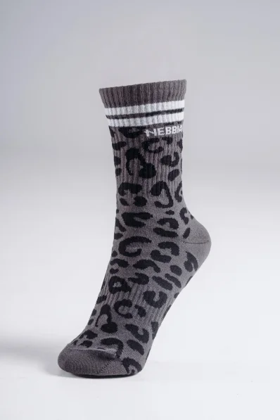 NEBBIA Crew calzini con motivo leopardato PRIMAL neri