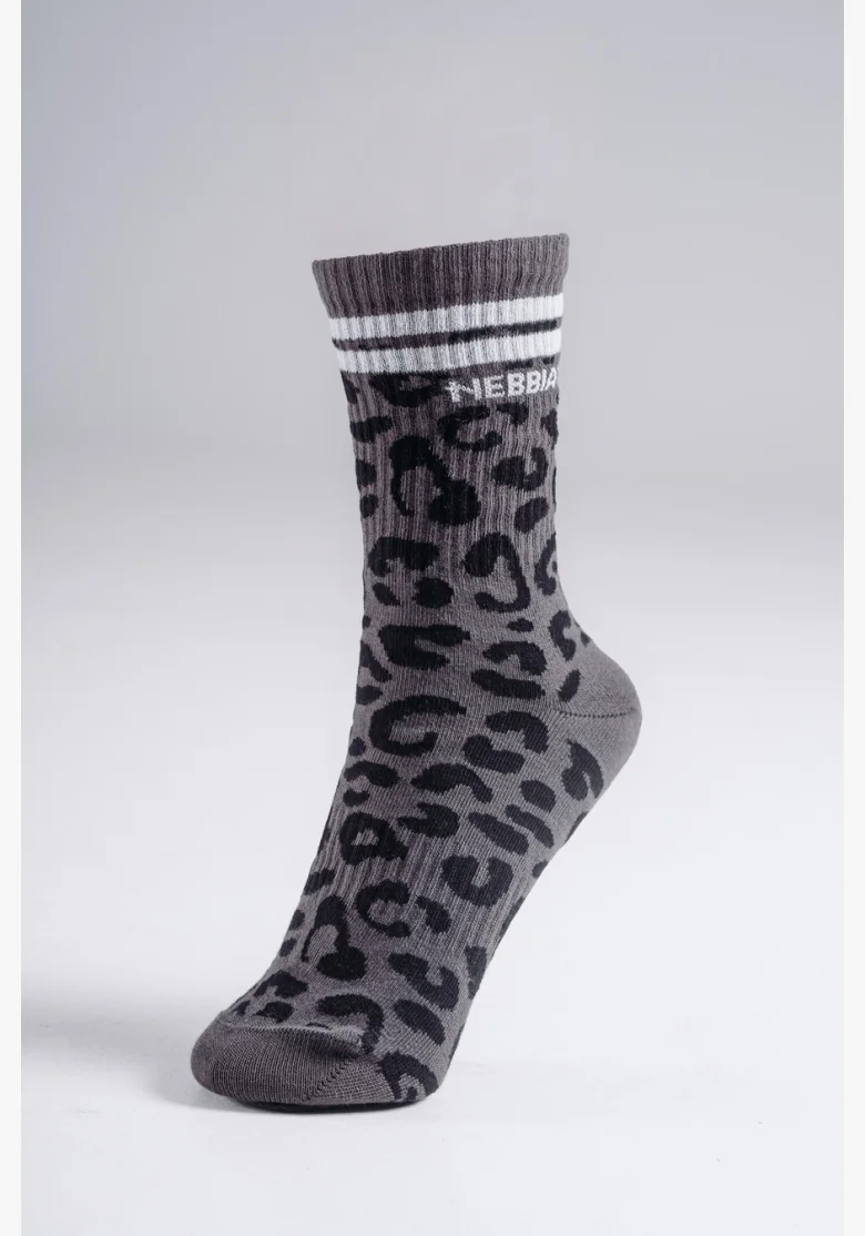NEBBIA Crew calzini con motivo leopardato PRIMAL neri