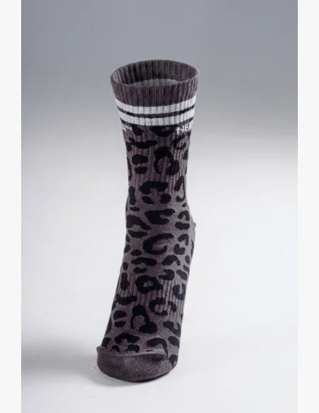 NEBBIA Crew calzini con motivo leopardato PRIMAL neri