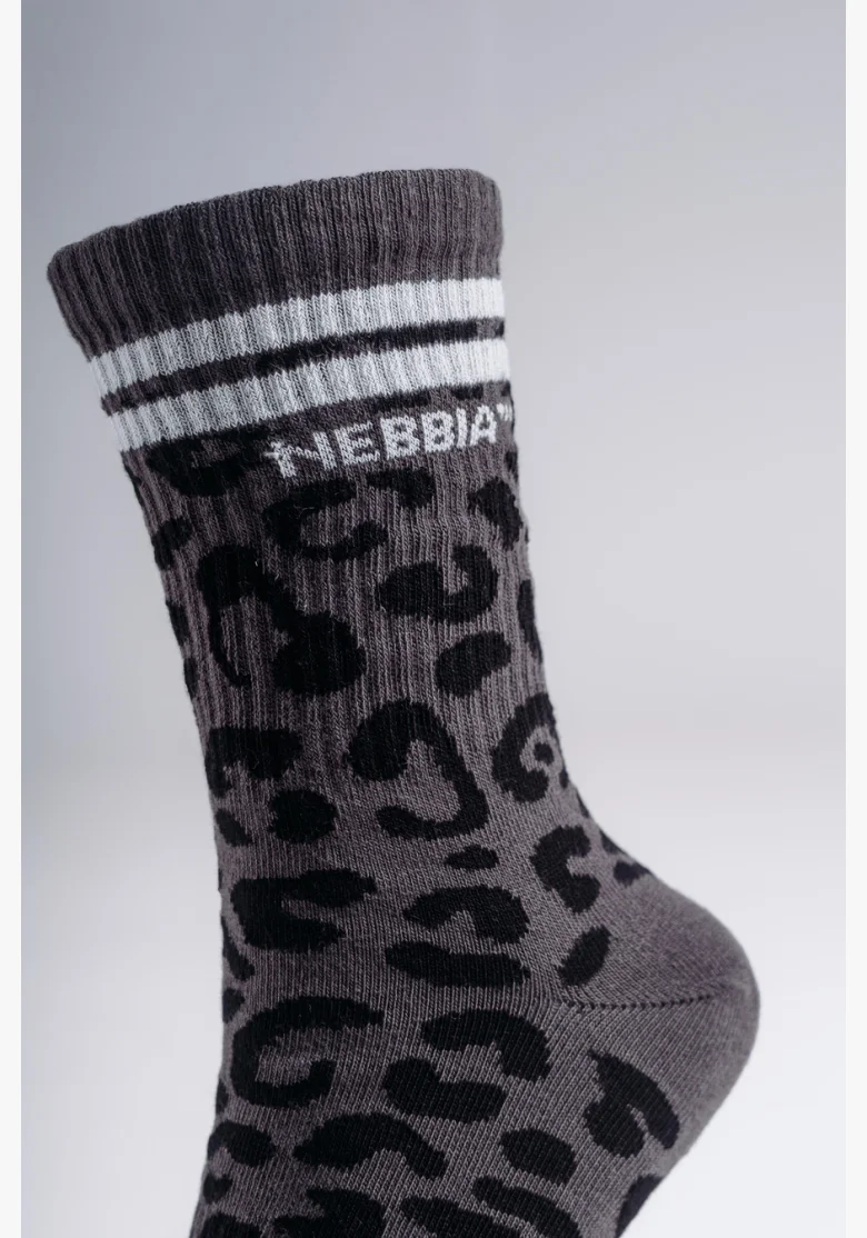 NEBBIA Crew calzini con motivo leopardato PRIMAL neri
