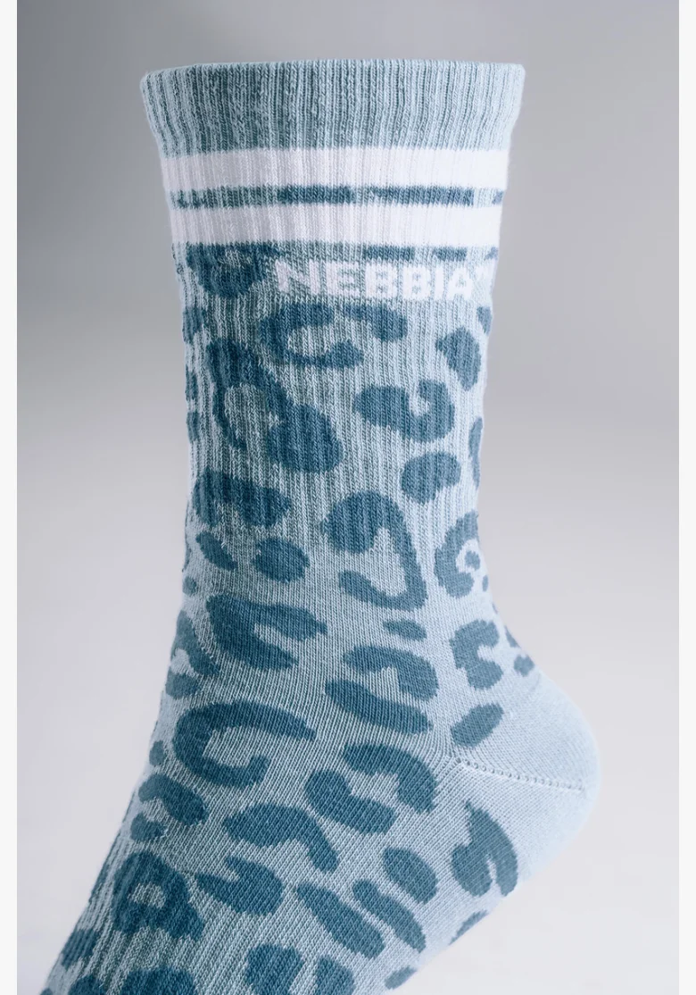 NEBBIA Crew calzini con motivo leopardato PRIMAL blu