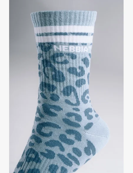 NEBBIA Crew calzini con motivo leopardato PRIMAL blu