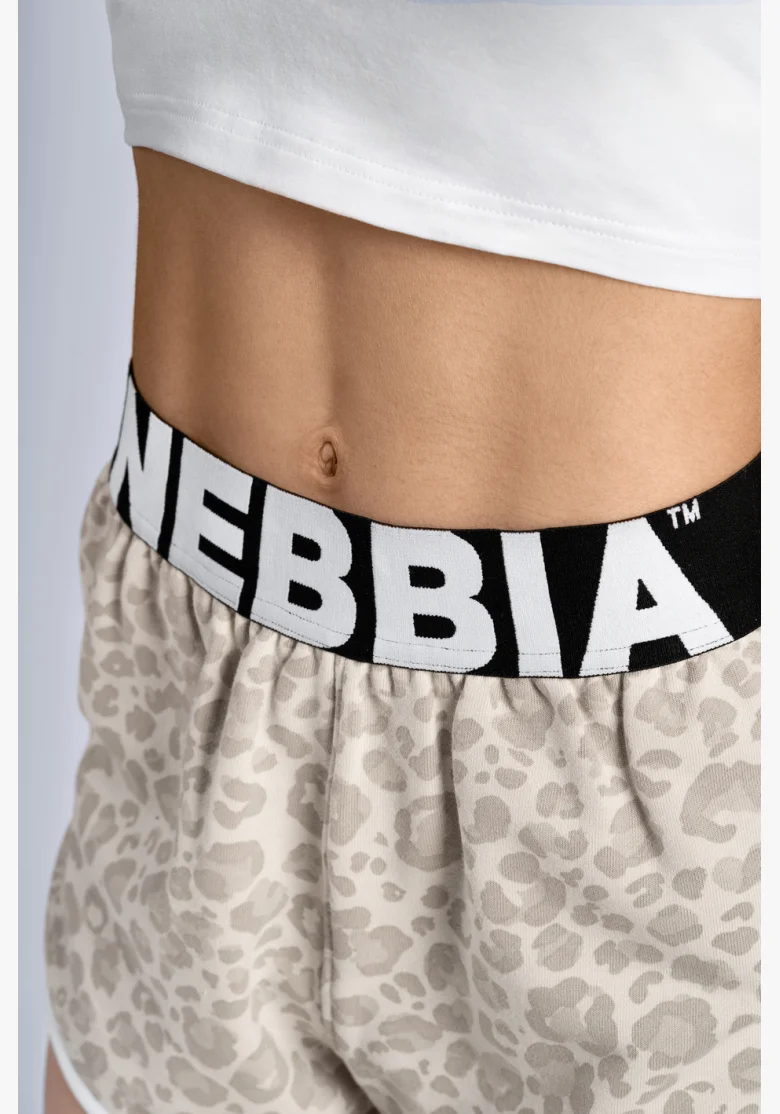 NEBBIA pantaloncini da allenamento con motivo leopardato PRIMAL crema