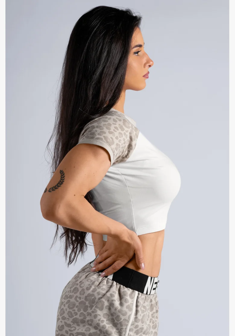 NEBBIA Crop top con motivo leopardato '97 PRIMAL crema