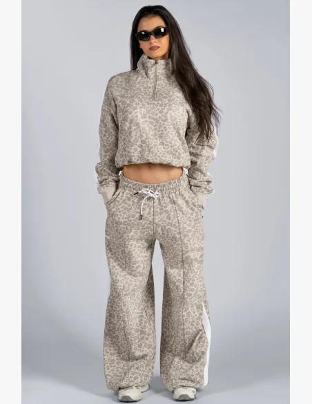NEBBIA pantaloni larghi con motivo leopardato PRIMAL color crema