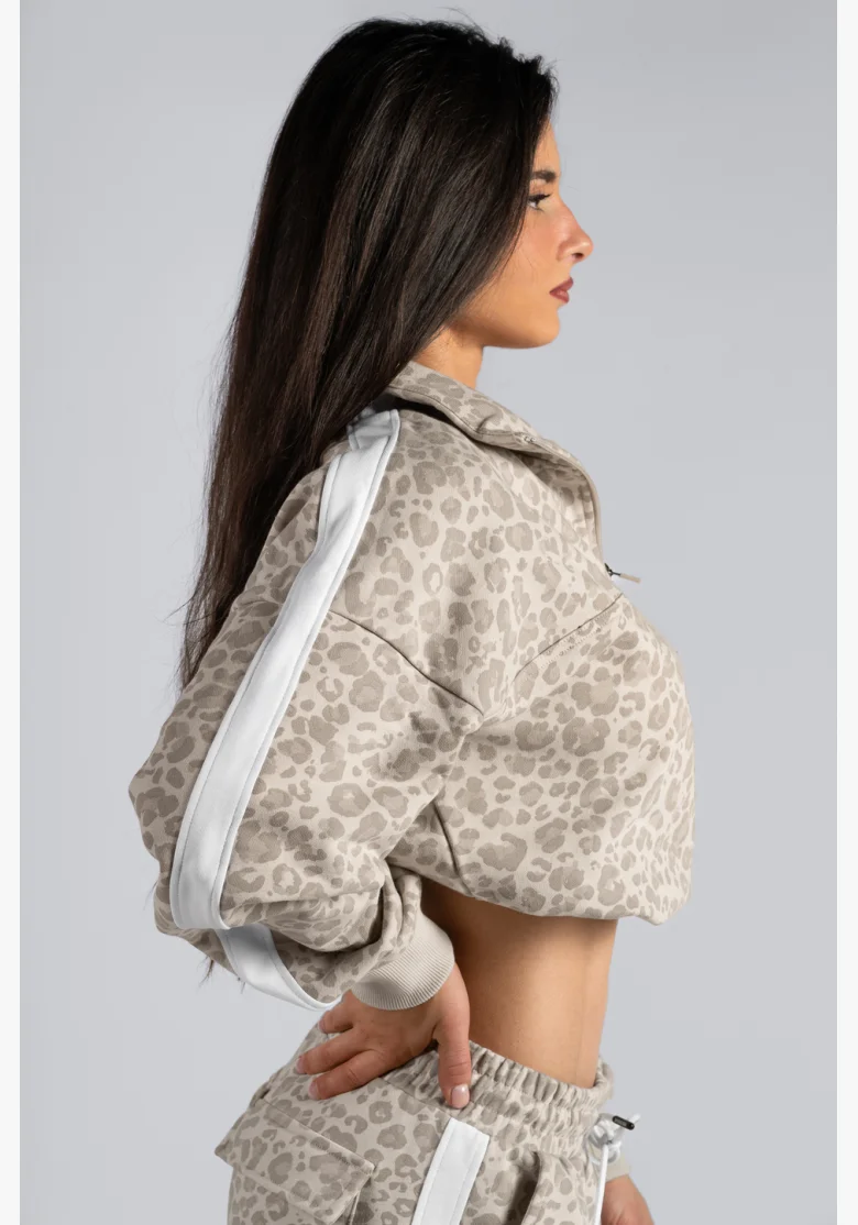 NEBBIA Felpa half-zip con motivo leopardato PRIMAL crema