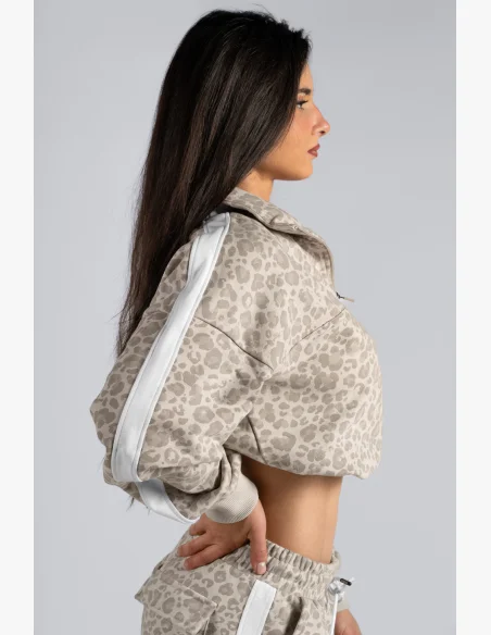 NEBBIA Felpa half-zip con motivo leopardato PRIMAL crema