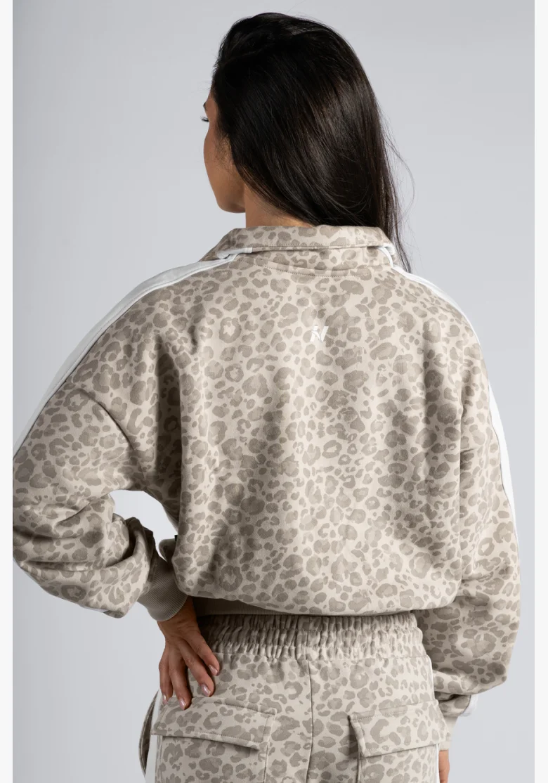 NEBBIA Felpa half-zip con motivo leopardato PRIMAL crema