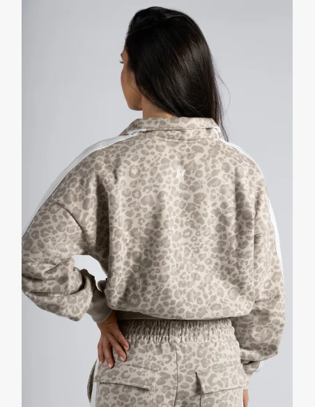 NEBBIA Felpa half-zip con motivo leopardato PRIMAL crema