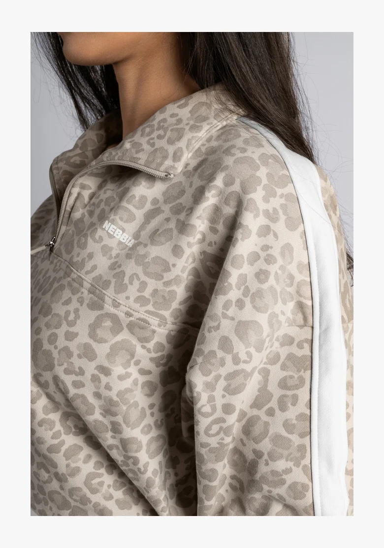 NEBBIA Felpa half-zip con motivo leopardato PRIMAL crema